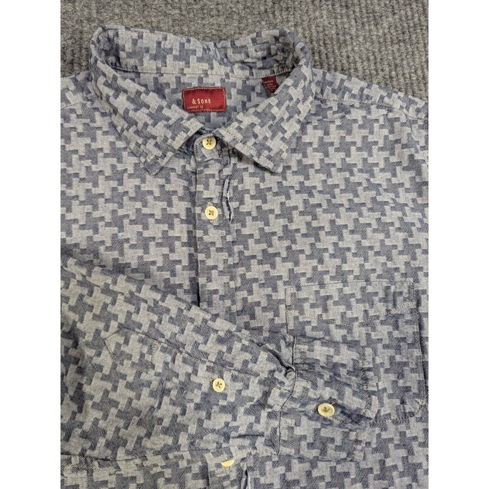 &Sons Garment Co Shirt Men XL Blue AOP Woven LS Button Front Oxford AndSons READ